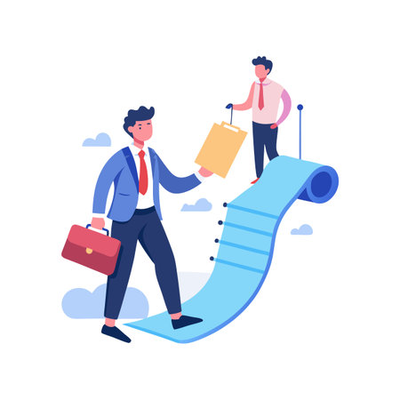 Cartoon Illustration of Two Businessmen on a Progress Path towards a Goalのイラスト素材