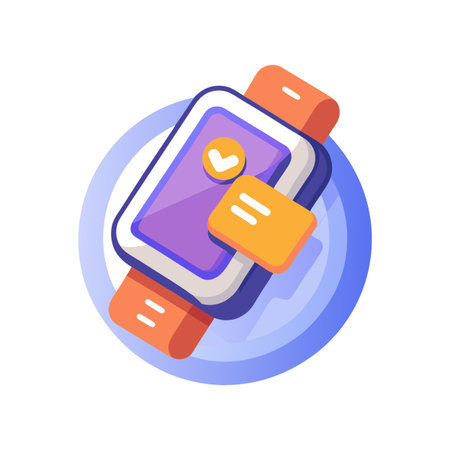 Smartwatch Vector Illustration Displaying Successful Payment with Orange Card on a Blue Backgroundのイラスト素材