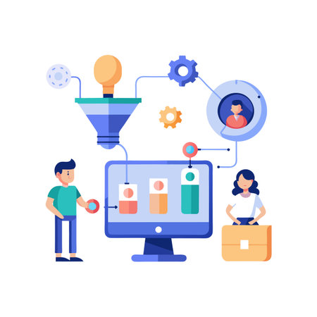 Data Analysis and Business Insights Flat Vector Illustration on a White Backgroundのイラスト素材