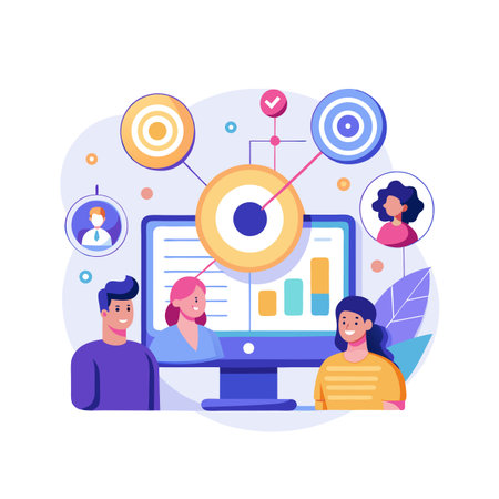 Teamwork and Data Analysis in a Modern Flat Design Business Environmentのイラスト素材