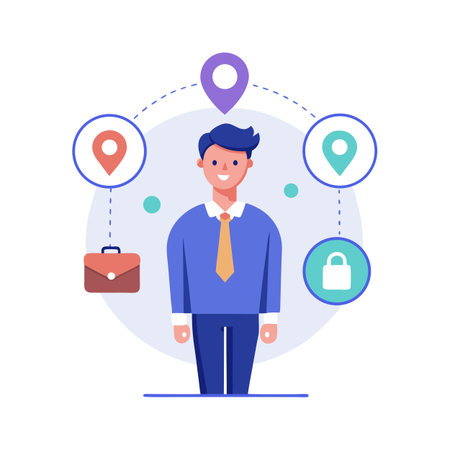Business Professional Networking with Location Services and Secure Connections Illustrationのイラスト素材