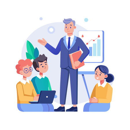 Professional business meeting with chart presentation for company growth and development analysisのイラスト素材