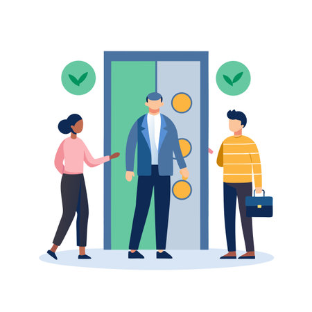 Group of Professionals at Office Doorway Representing Teamwork and Collaborationのイラスト素材