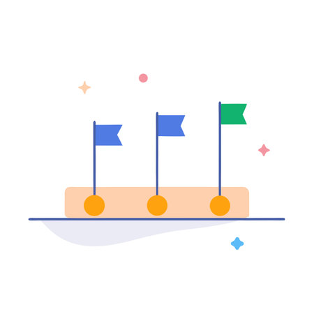 Minimalist graphic illustration with three flags representing growth or progress on a simple vector design.のイラスト素材