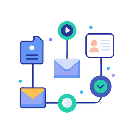Abstract illustration of a connected workflow process with file, email, video and user informationのイラスト素材