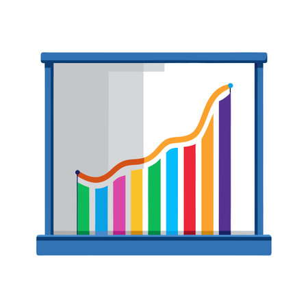 Colorful bar graph on whiteboard displaying positive business growth and upward financial trendsのイラスト素材