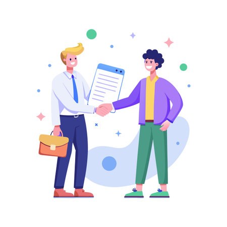 Business Agreement Reached: Two Professionals Shaking Hands After Contract Negotiationのイラスト素材