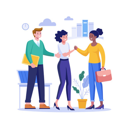 Business Meeting Illustration: Teamwork and Collaboration in the Modern Workplace, flat vector designのイラスト素材