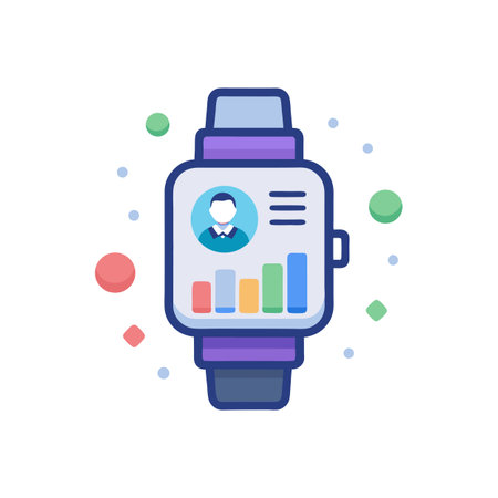 Smartwatch displaying profile and data graph, promoting wearable technology and connectivity in modern lifestyleのイラスト素材