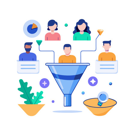 Illustrative representation of a marketing funnel, showing lead generation and customer conversion processのイラスト素材