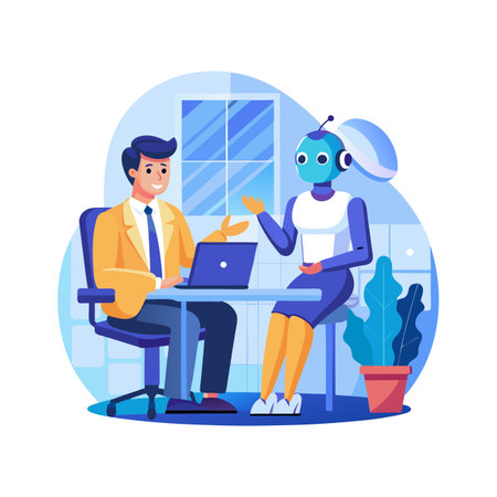 Human and AI Collaboration: A Business Meeting with a Robot Colleagueのイラスト素材