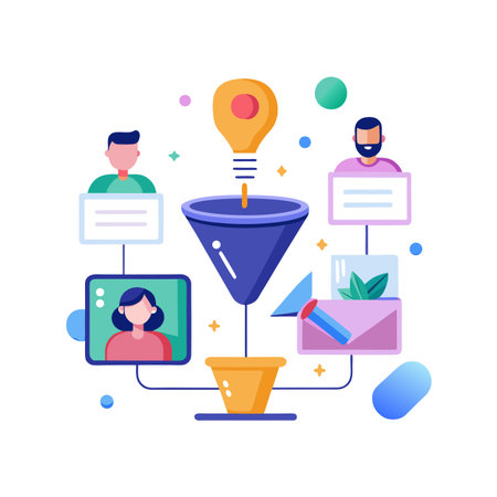 Lead Generation Funnel with Team Members and Idea Lightbulbのイラスト素材