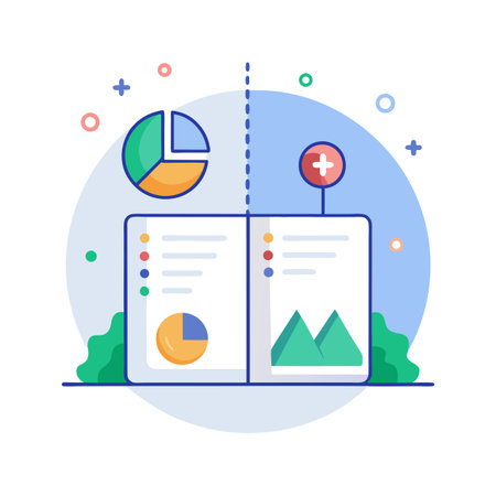 Infographic element: Business report illustration with pie chart and data analysis visualizationのイラスト素材