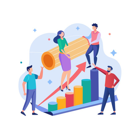 Teamwork and Growth Illustration: Business professionals collaborating to achieve financial success and company objectivesのイラスト素材