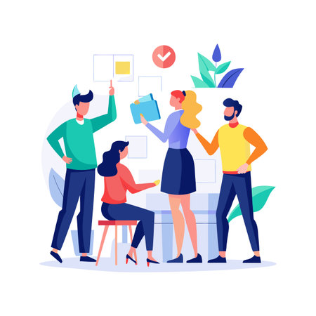 Teamwork and Project Management Illustration with Flat Design Style for Business Conceptsのイラスト素材