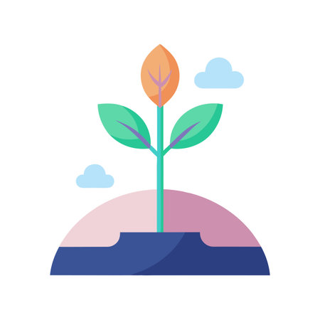 Illustration of a Single Plant Growing with Sky Background in Flat Styleのイラスト素材