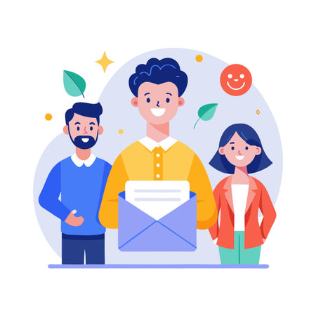 Team Receiving Mail Together Illustration Depicting Communication and Teamwork in a Corporate Settingのイラスト素材