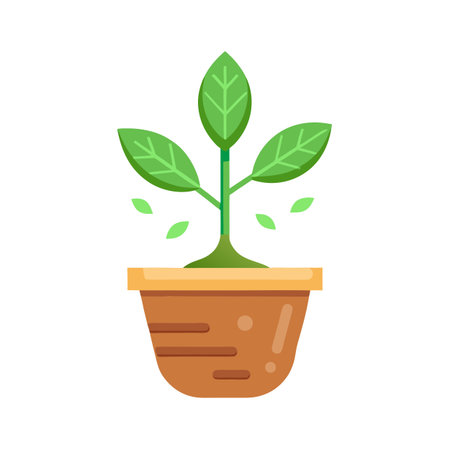 Growing Plant in a Pot: Symbol of Growth and New Beginnings in Simple Flat Designのイラスト素材