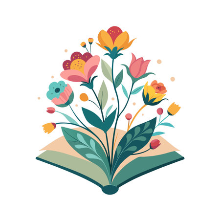 Floral Bouquet Growing From Open Book: Flat Vector Illustration for Creative Projectsのイラスト素材