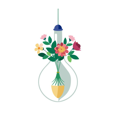 Floral arrangement inside light bulb shaped container for spring or summer themed projects