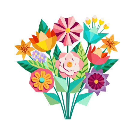 Geometric flower bouquet with vibrant colors for modern spring or summer decorationsのイラスト素材