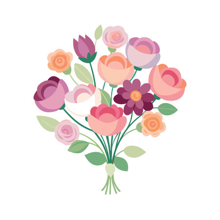 Stylized floral bouquet illustration featuring roses and other blossoms in a simple designのイラスト素材