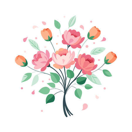 Elegant floral bouquet with peach and pink blossoms on a white backgroundのイラスト素材