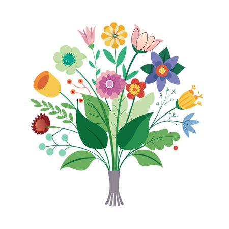Colorful floral bouquet with various flower types isolated on white background art illustrationのイラスト素材