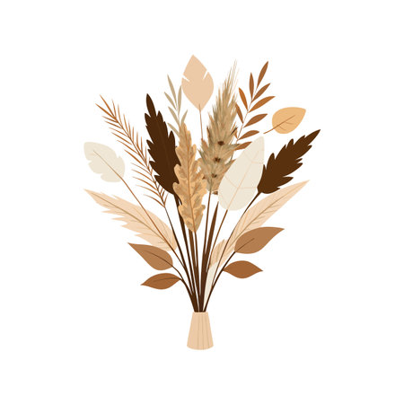 Elegant bouquet of dried plants in a minimalist vase with earthy color paletteのイラスト素材