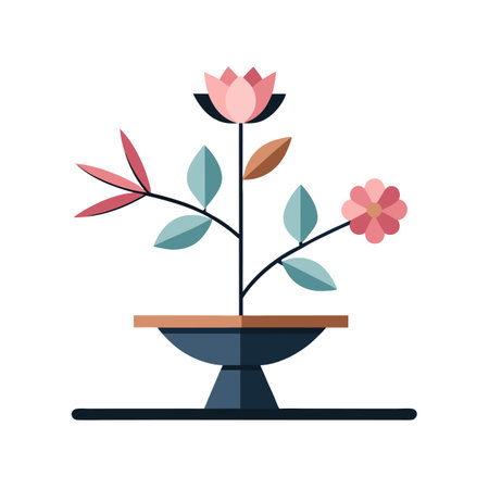 Stylized flower arrangement in a vase with geometrical forms and pastel colors minimalist designのイラスト素材