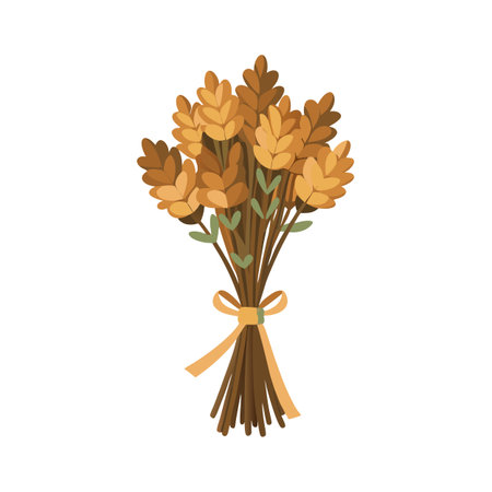 Stylized sheaf of wheat illustration tied with ribbon on a clean white backgroundのイラスト素材