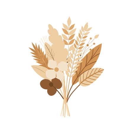 Elegant bouquet of dried flowers and foliage in various shades of brown and beigeのイラスト素材