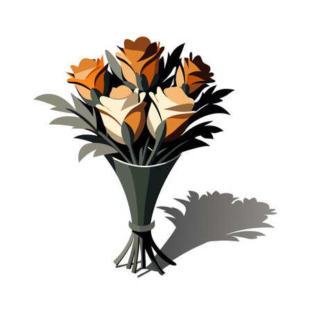 Stylized rose bouquet in vase with shadow on a white background art illustrationのイラスト素材