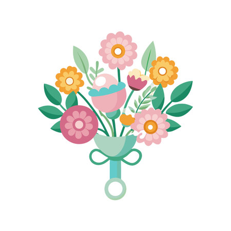 Pastel floral bouquet in a unique vase flat illustration for design projectsのイラスト素材