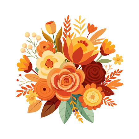 Autumnal floral bouquet with warm hues on a white background for graphic design projectsのイラスト素材