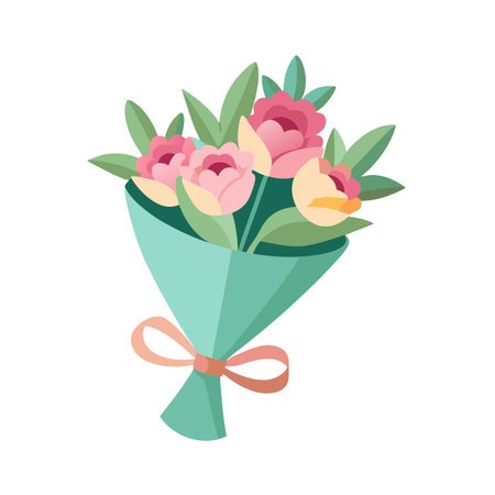 Pastel floral bouquet wrapped with ribbon for celebrations and expressing care and loveのイラスト素材