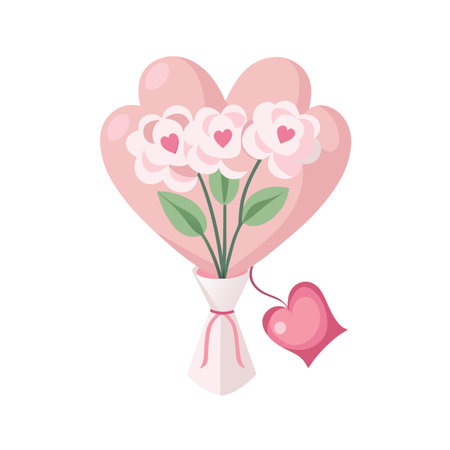Romantic Flower Bouquet with Heart-Shaped Backdrop for Valentine's Day or Special Occasionのイラスト素材