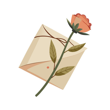 Elegant arrangement of a flower placed atop a vintage envelope in soft lightingのイラスト素材