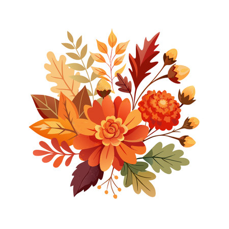 Autumn flower and leaf bouquet in warm earth tones on white backgroundのイラスト素材