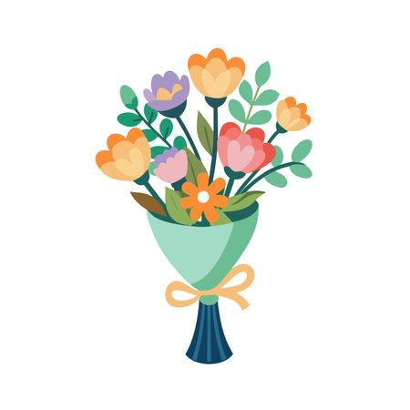 Bouquet of stylized flowers in a wrapped bundle tied with a bow designのイラスト素材