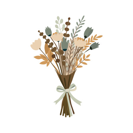 A stylish autumn bouquet with earthy colors and simple design over a clean white backgroundのイラスト素材