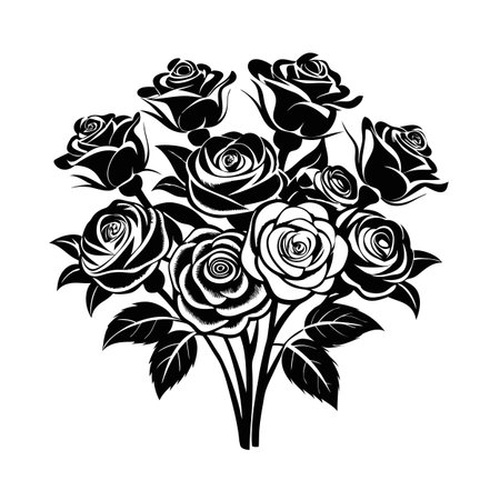 Elegant monochrome rose bouquet illustration, suitable for designs with a minimalist and classic aestheticのイラスト素材