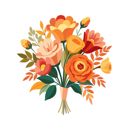 Autumn flower bouquet with different shapes and colors on a white background, isolatedのイラスト素材
