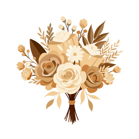Elegant floral bouquet of vintage roses and foliage in brown tones on white backgroundのイラスト素材