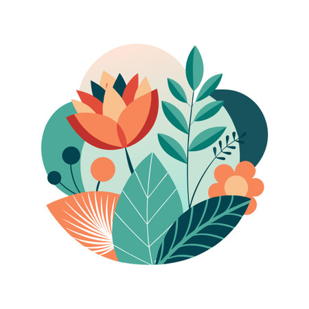 Elegant floral arrangement with geometric shapes, featuring pastel shades on a clean white backgroundのイラスト素材