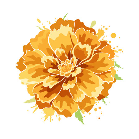 Stylized Orange Flower Blossom with Paint Splatters on White Background for Various Design Projectsのイラスト素材