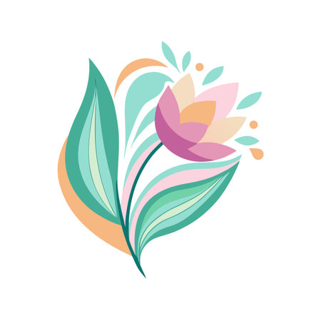 Elegant floral vector illustration with stylized flower and leaves in pastel color paletteのイラスト素材