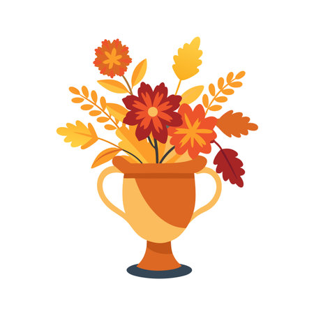 Autumn floral arrangement in vase with warm autumnal colors against a white backgroundのイラスト素材