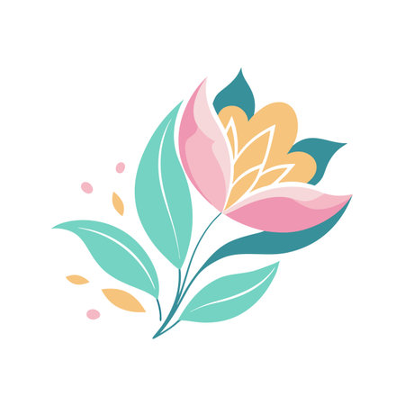 Elegant Flat Flower Illustration with Pastel Colors for Spring and Summer Themesのイラスト素材