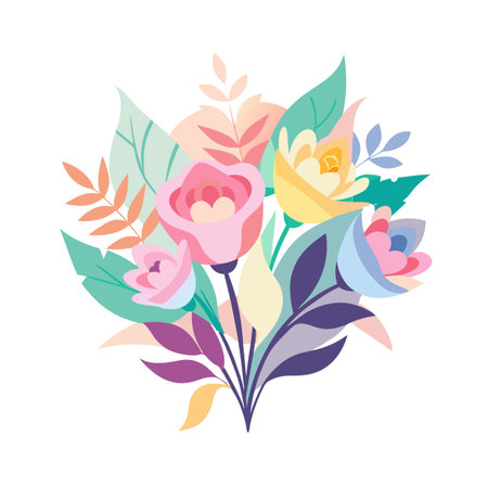 Elegant Floral Bouquet Illustration with Soft Pastel Colors on White Background, Stock Imageのイラスト素材